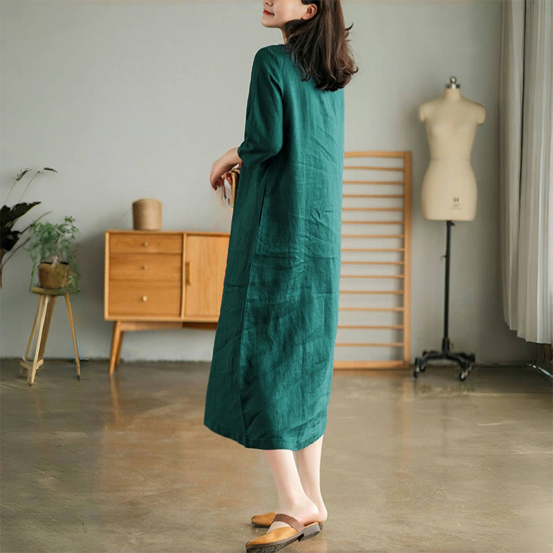 Nimara Ritual Casual Plain Accordion Pleats V-neck Half Sleeve Design Midi Dress With Pockets