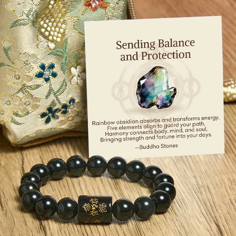 Nimara Ritual "Sending Balance and Protection" Rainbow Obsidian Bracelet Includes Gift Message Card