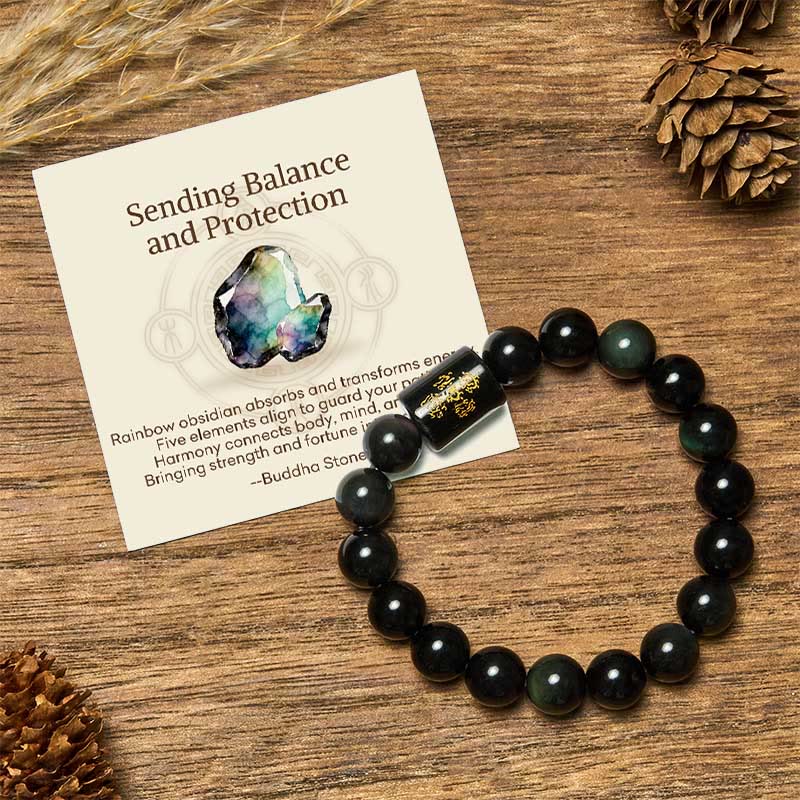 Nimara Ritual "Sending Balance and Protection" Rainbow Obsidian Bracelet Includes Gift Message Card