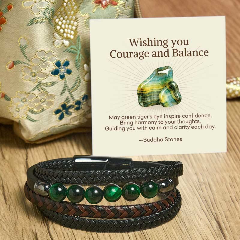 Nimara Ritual "Wishing You Courage and Balance" Green Tiger Eye Bracelet Includes Gift Message Card