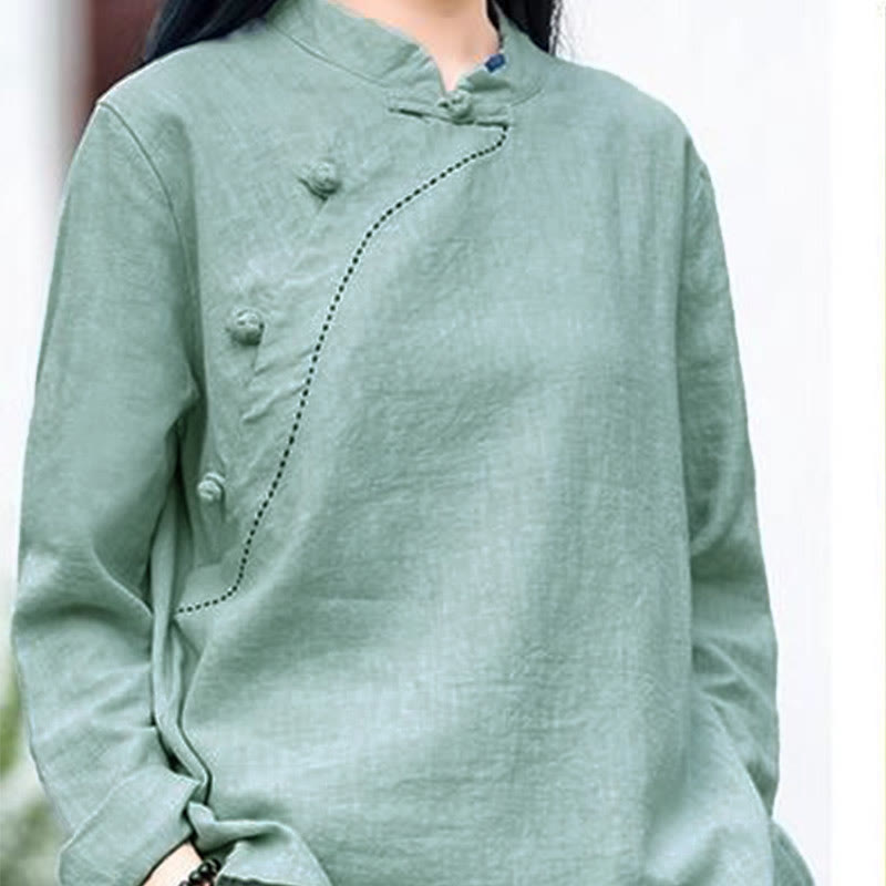 Nimara Ritual Oblique Collar Knot button Loose Linen Clothing