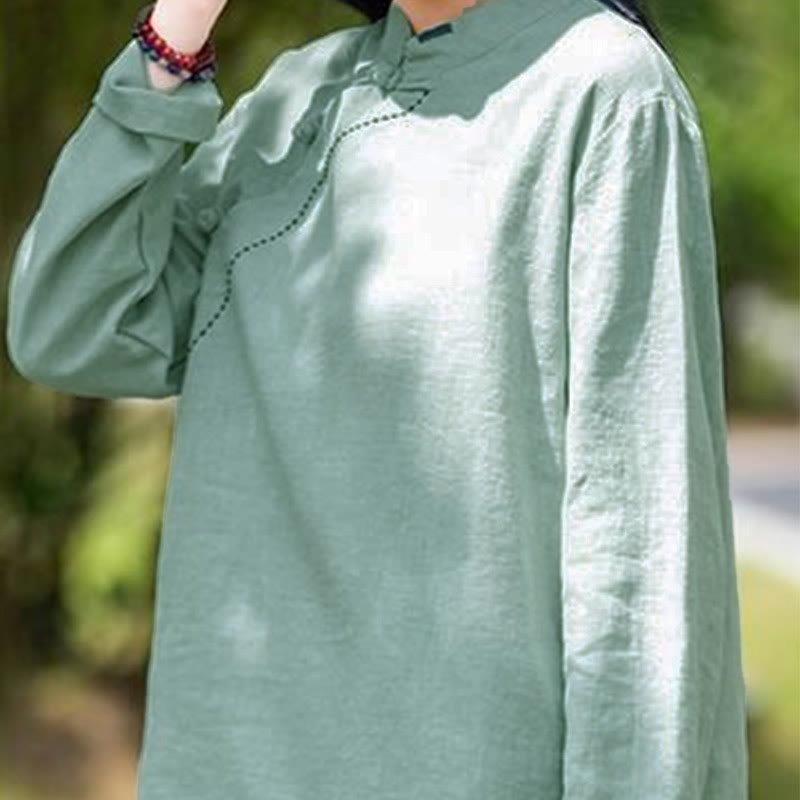 Nimara Ritual Oblique Collar Knot button Loose Linen Clothing