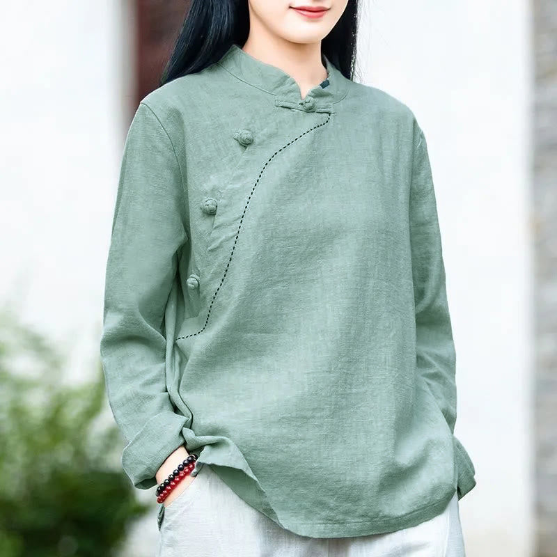 Nimara Ritual Oblique Collar Knot button Loose Linen Clothing