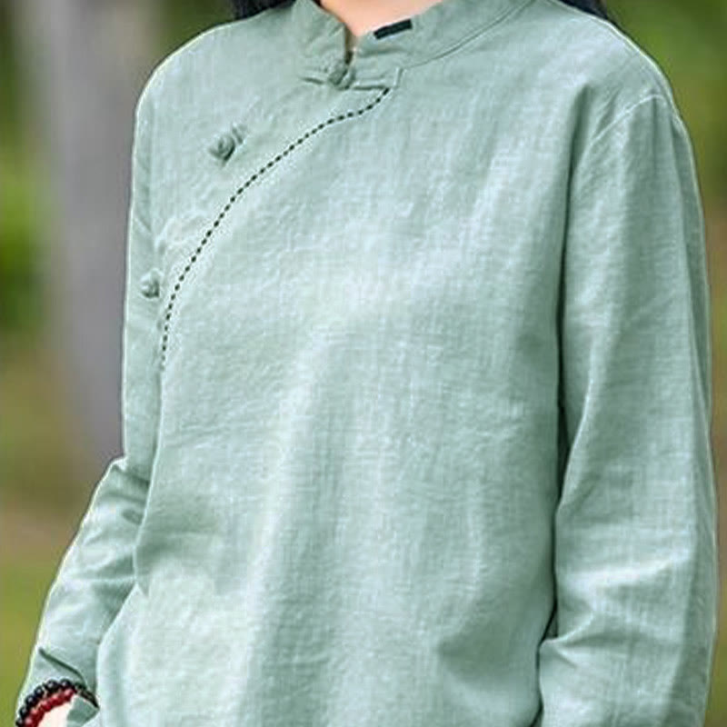 Nimara Ritual Oblique Collar Knot button Loose Linen Clothing