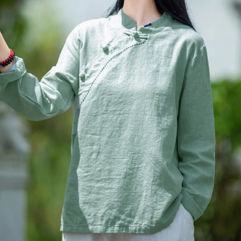Nimara Ritual Oblique Collar Knot button Loose Linen Clothing