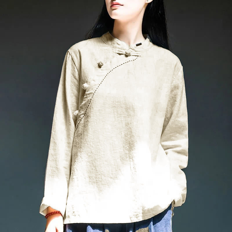 Nimara Ritual Oblique Collar Knot button Loose Linen Clothing