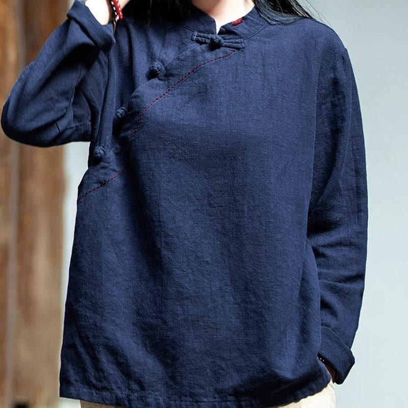 Nimara Ritual Oblique Collar Knot button Loose Linen Clothing