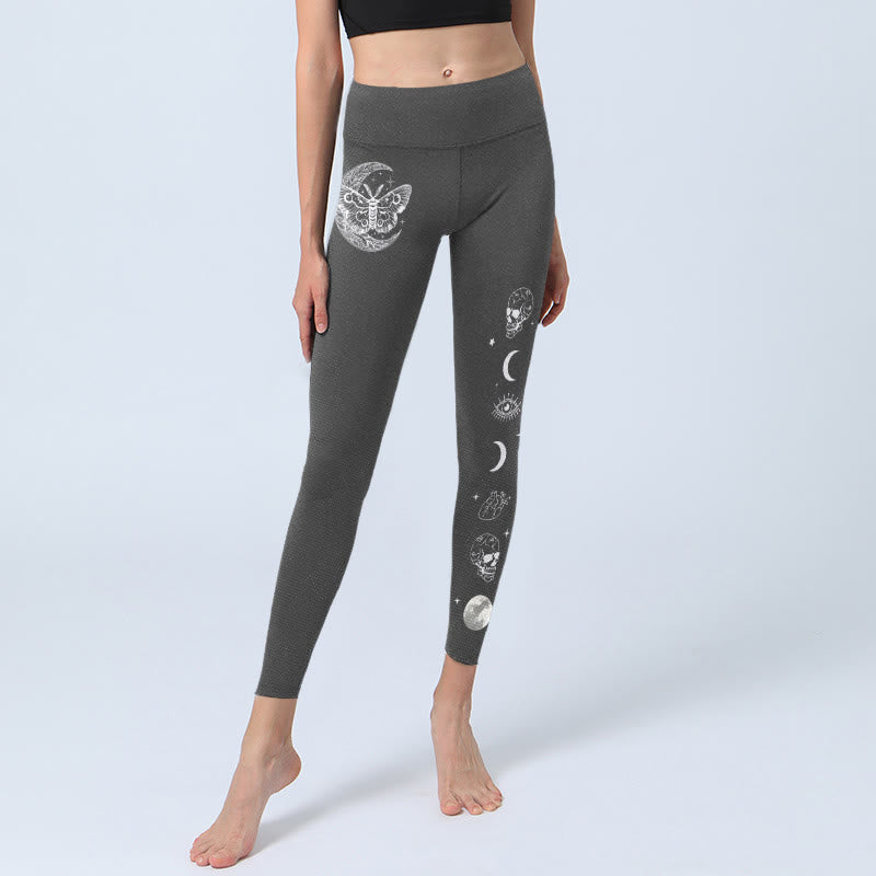 Nimara Ritual Moon Moth Skull Design Gym Leggings Women's Yoga Pants