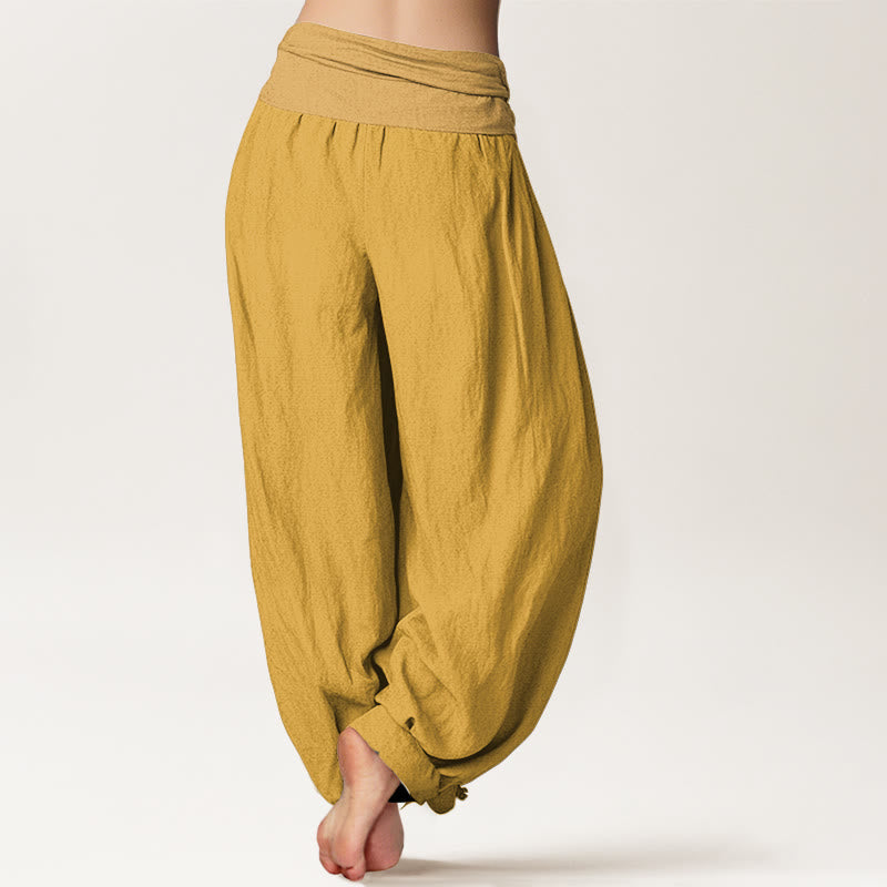 Nimara Ritual Goldenrod Women's Pure Cotton Elastic Waist Harem Pants