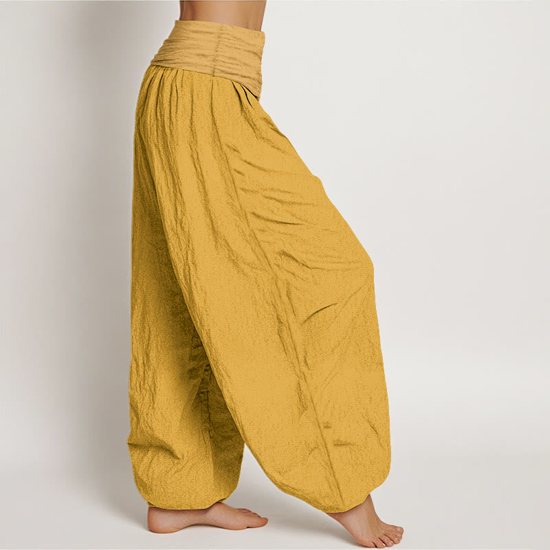 Nimara Ritual Goldenrod Women's Pure Cotton Elastic Waist Harem Pants