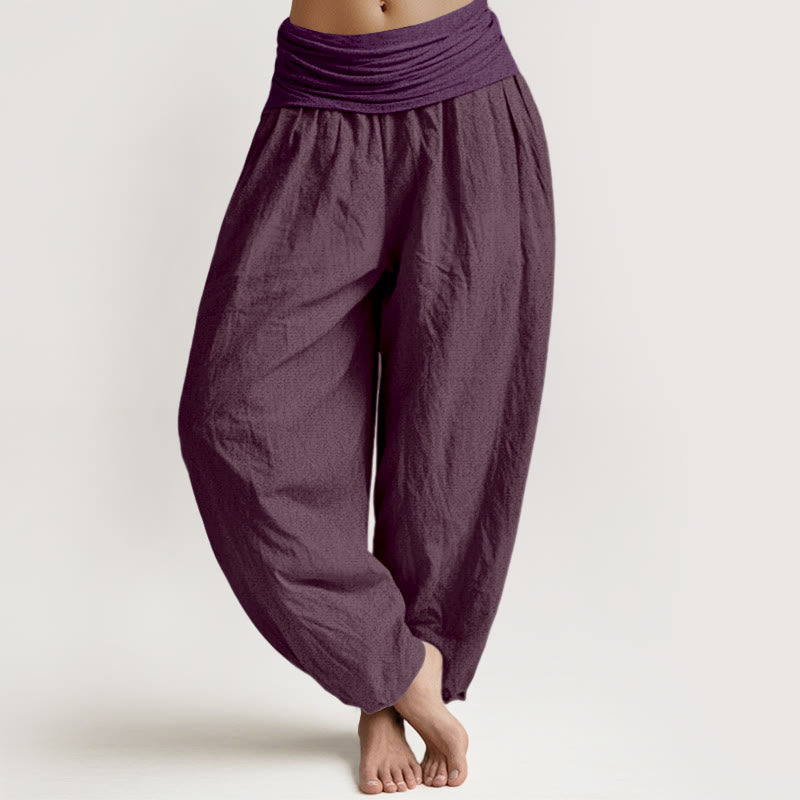 Nimara Ritual Purple Pure Cotton Women's Elastic Waist Harem Pants