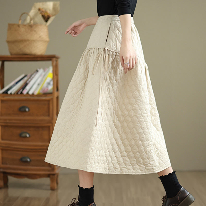 Nimara Ritual Plain Elastic Waist Cotton Women's Straight Skirt With Pockets
