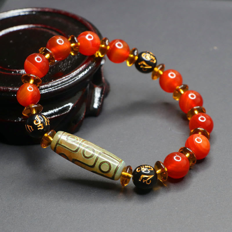 Nimara Ritual Red Agate Nine-eye Dzi Bead Six True Words Calm Bracelet