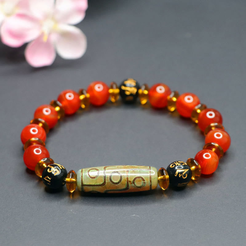 Nimara Ritual Red Agate Nine-eye Dzi Bead Six True Words Calm Bracelet
