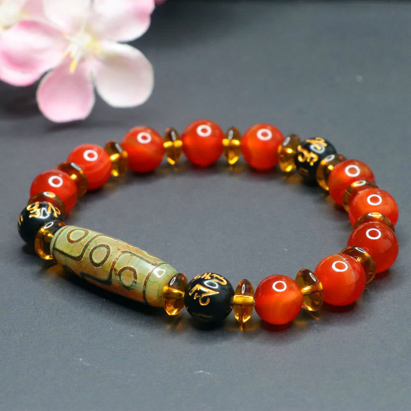 Nimara Ritual Red Agate Nine-eye Dzi Bead Six True Words Calm Bracelet