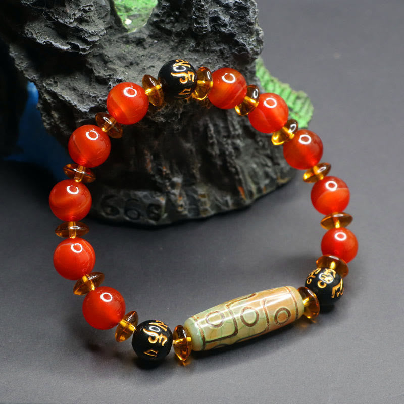 Nimara Ritual Red Agate Nine-eye Dzi Bead Six True Words Calm Bracelet