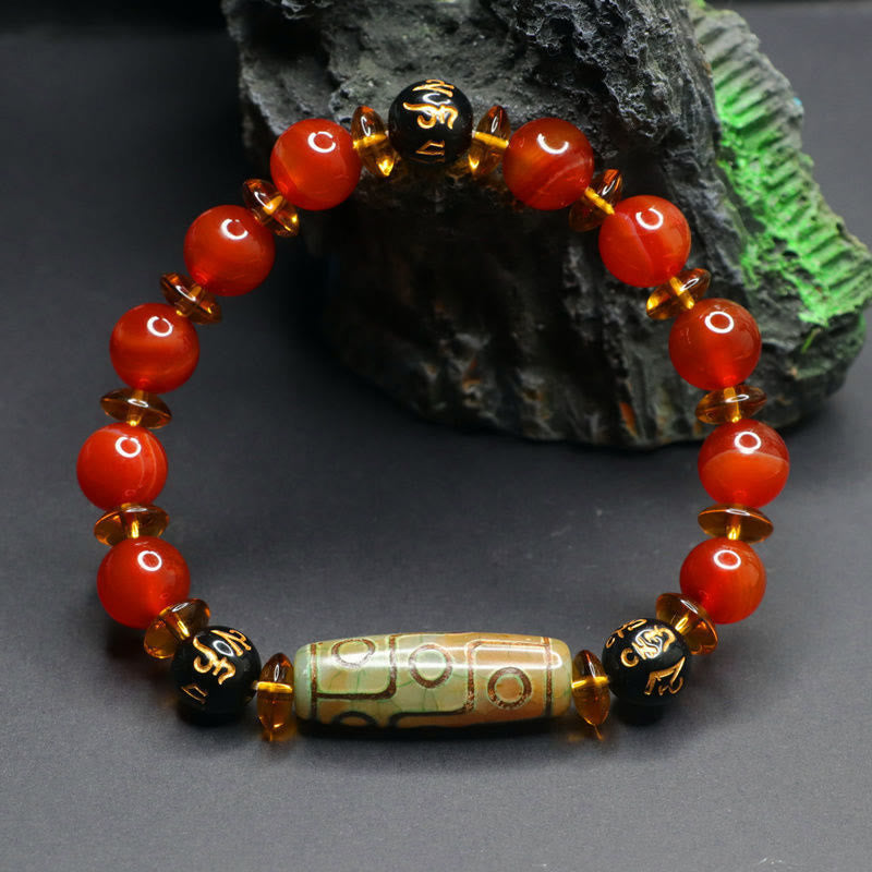 Nimara Ritual Red Agate Nine-eye Dzi Bead Six True Words Calm Bracelet