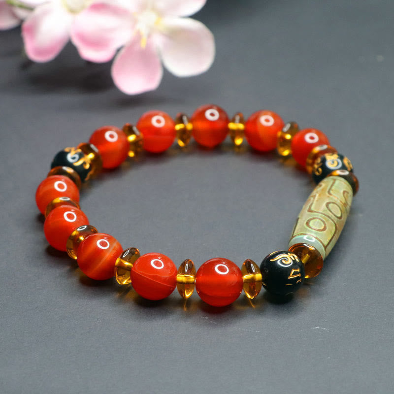 Nimara Ritual Red Agate Nine-eye Dzi Bead Six True Words Calm Bracelet