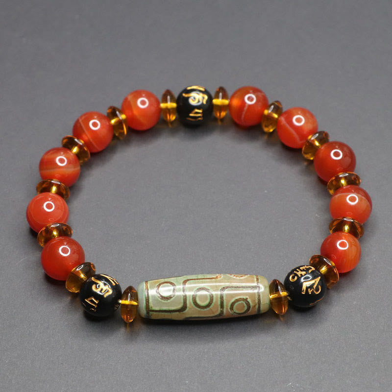 Nimara Ritual Red Agate Nine-eye Dzi Bead Six True Words Calm Bracelet