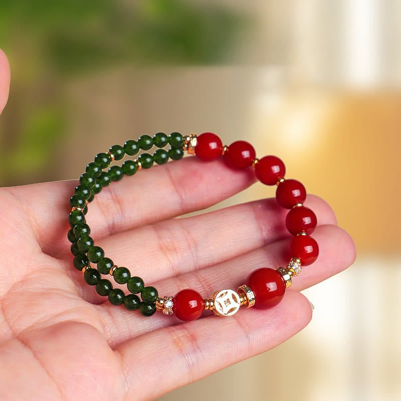 Nimara Ritual Natural Red Agate Double Wrap Design Green Chalcedony Calm Bracelet
