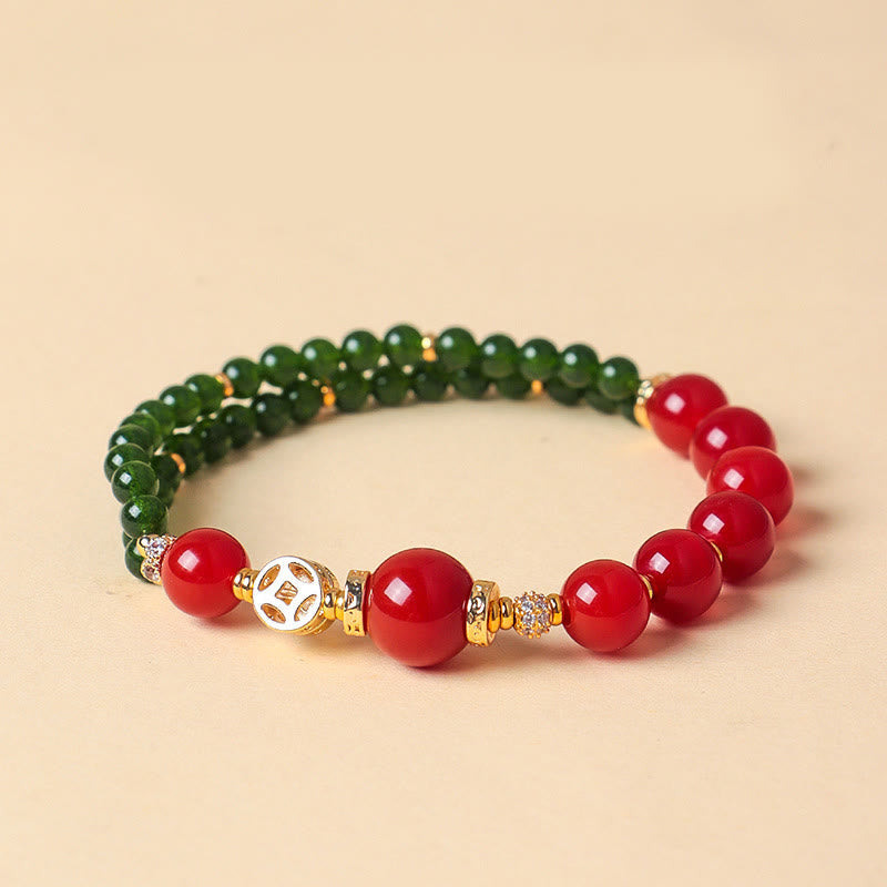 Nimara Ritual Natural Red Agate Double Wrap Design Green Chalcedony Calm Bracelet