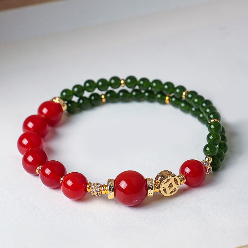 Nimara Ritual Natural Red Agate Double Wrap Design Green Chalcedony Calm Bracelet