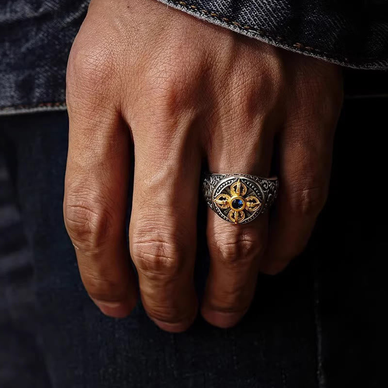 Spiritual Power Tibetan Cross Design Vajra Auspicious Clouds Copper Adjustable Ring