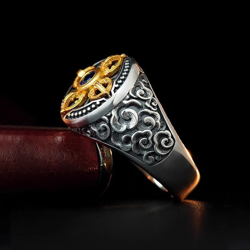Spiritual Power Tibetan Cross Design Vajra Auspicious Clouds Copper Adjustable Ring