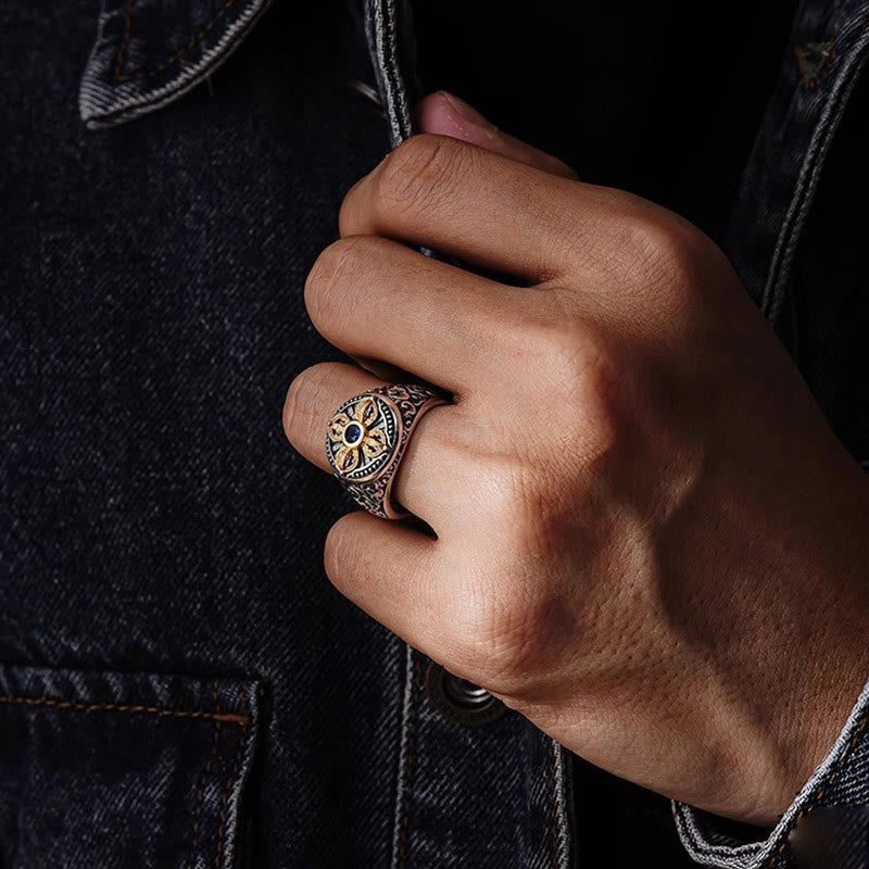Spiritual Power Tibetan Cross Design Vajra Auspicious Clouds Copper Adjustable Ring