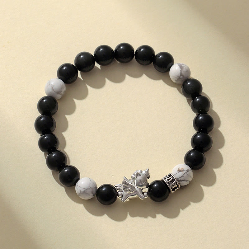 Nimara Ritual 999 Sterling Silver Year Of The Horse Natural Black Obsidian Bodhi Seed Strength Bracelet