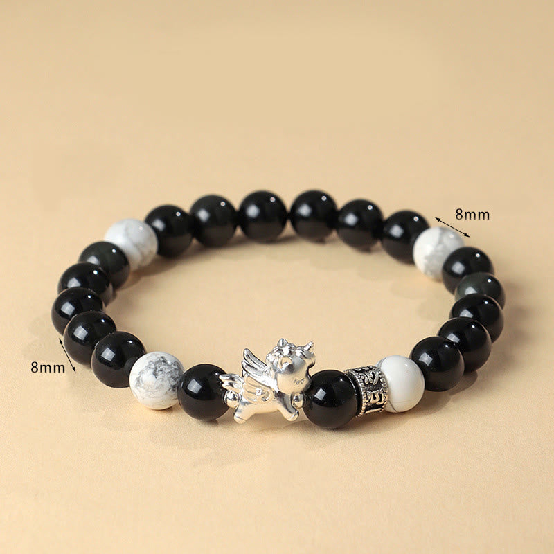 Nimara Ritual 999 Sterling Silver Year Of The Horse Natural Black Obsidian Bodhi Seed Strength Bracelet