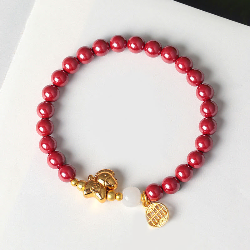 Nimara Ritual Year Of The Horse Natural Cinnabar Hetian Jade Concentration Bracelet