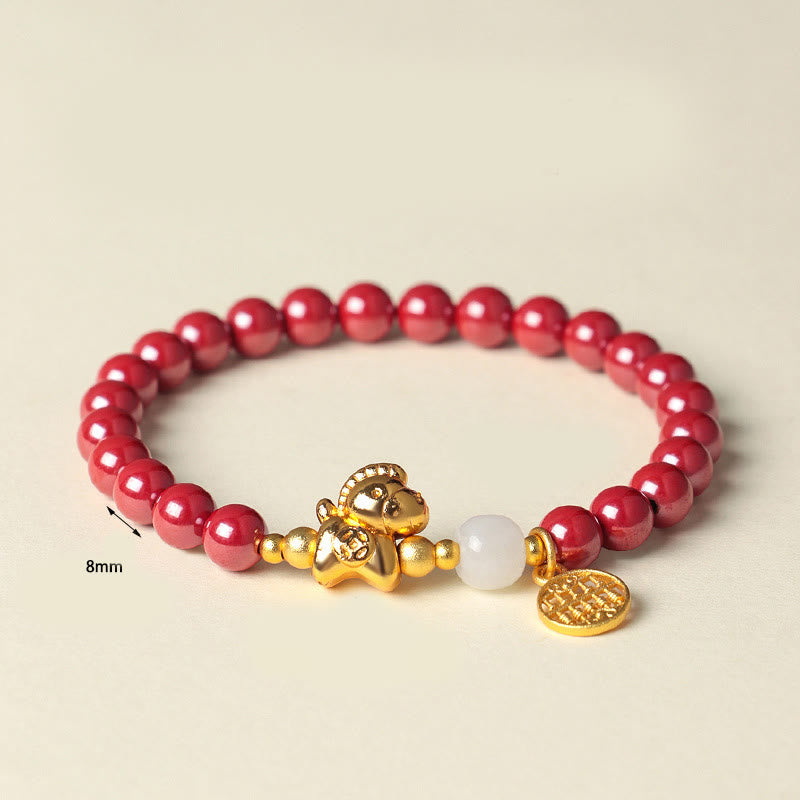 Nimara Ritual Year Of The Horse Natural Cinnabar Hetian Jade Concentration Bracelet