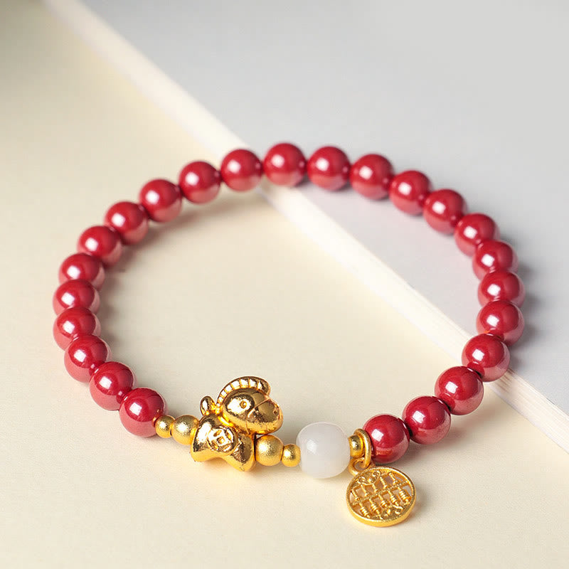 Nimara Ritual Year Of The Horse Natural Cinnabar Hetian Jade Concentration Bracelet
