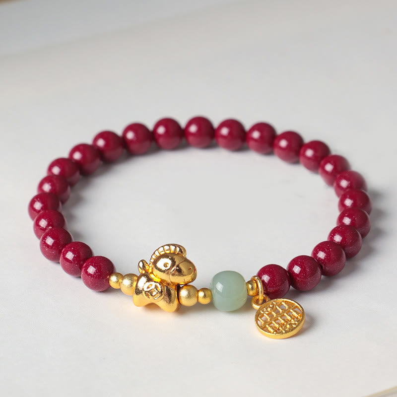 Nimara Ritual Year Of The Horse Natural Cinnabar Hetian Jade Concentration Bracelet