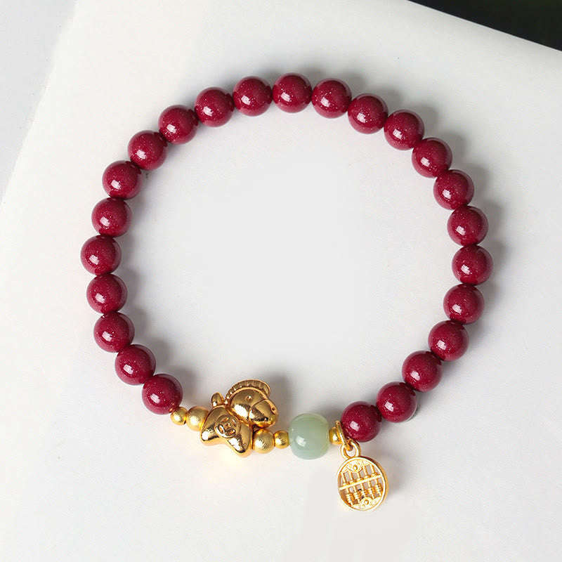 Nimara Ritual Year Of The Horse Natural Cinnabar Hetian Jade Concentration Bracelet