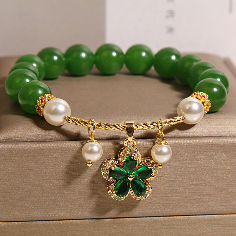 Nimara Ritual Green Jasper Pearl Flower Balance Bracelet