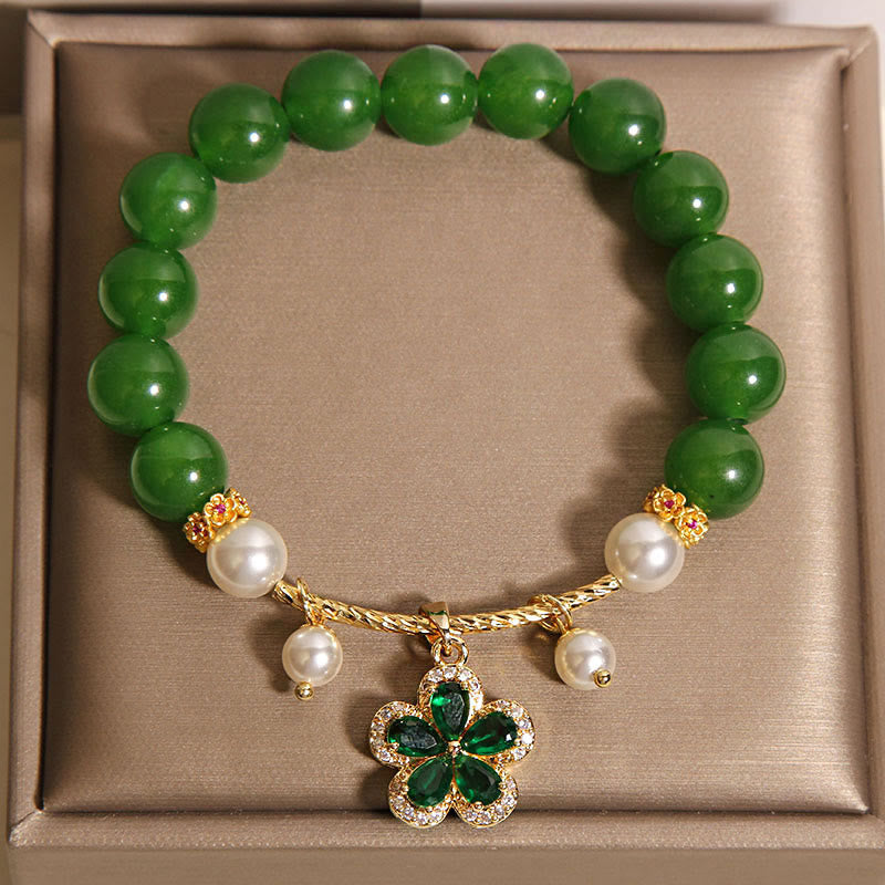 Nimara Ritual Green Jasper Pearl Flower Balance Bracelet