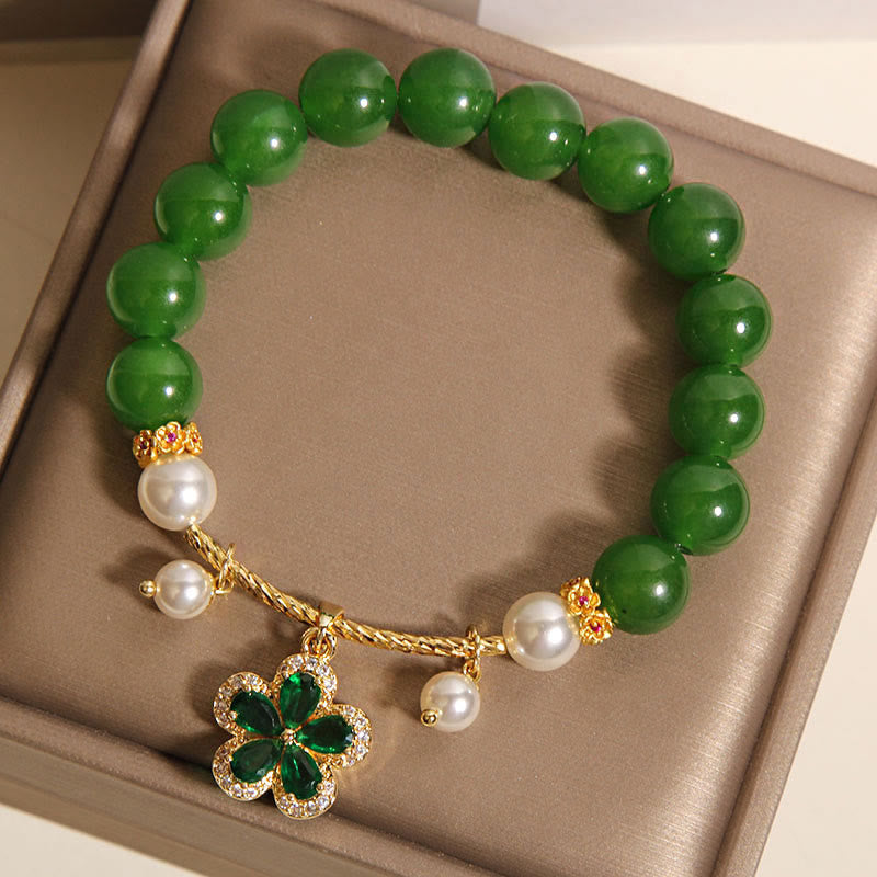 Nimara Ritual Green Jasper Pearl Flower Balance Bracelet