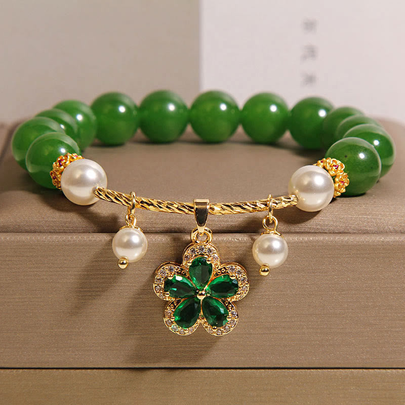 Nimara Ritual Green Jasper Pearl Flower Balance Bracelet