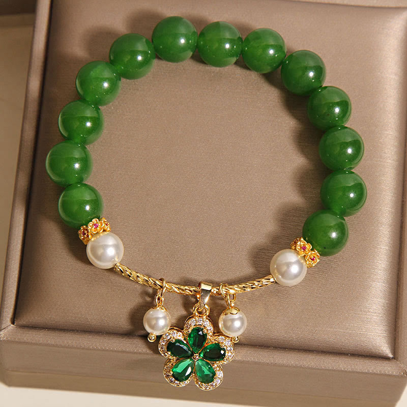 Nimara Ritual Green Jasper Pearl Flower Balance Bracelet