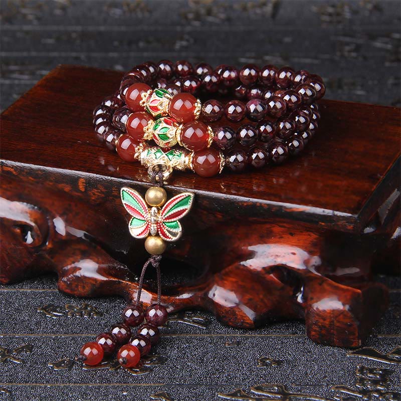 Nimara Ritual Natural Garnet Red Agate Colorful Butterfly Purification Calm Multi-layer Bracelet