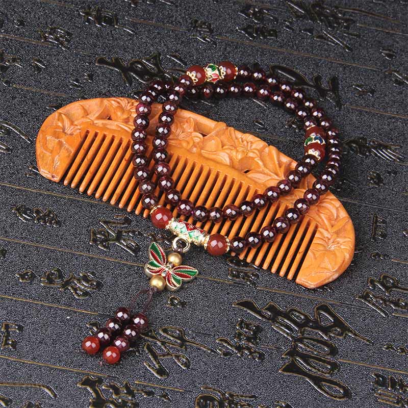 Nimara Ritual Natural Garnet Red Agate Colorful Butterfly Purification Calm Multi-layer Bracelet