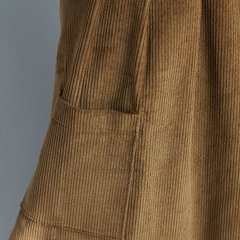 Nimara Ritual Women's Plain Side Zipper Design Wide Leg Corduroy 7-8 Length Pants With Pockets