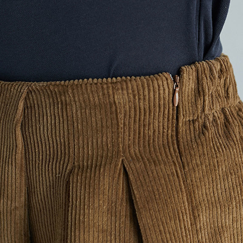 Nimara Ritual Women's Plain Side Zipper Design Wide Leg Corduroy 7-8 Length Pants With Pockets