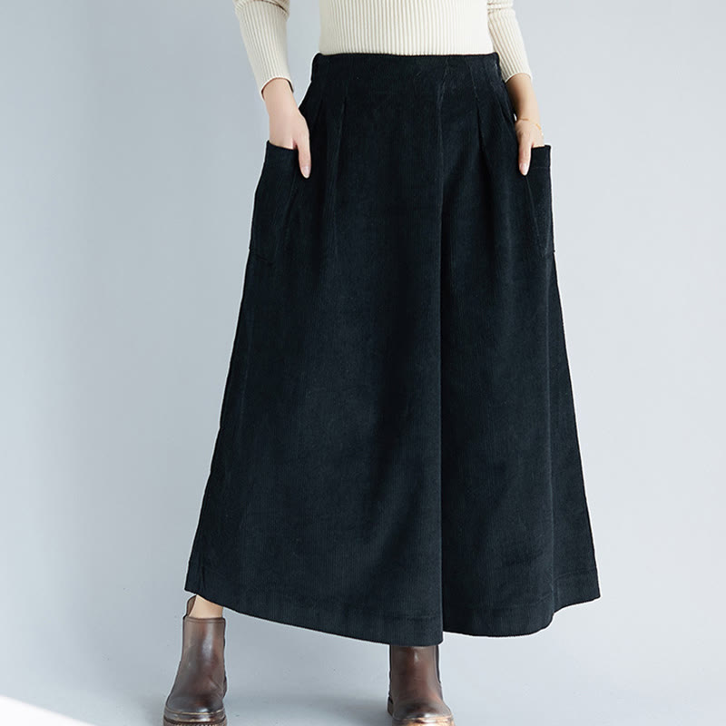 Nimara Ritual Women's Plain Side Zipper Design Wide Leg Corduroy 7-8 Length Pants With Pockets