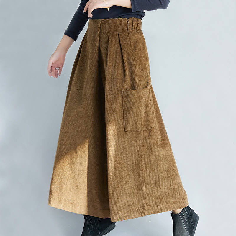 Nimara Ritual Women's Plain Side Zipper Design Wide Leg Corduroy 7-8 Length Pants With Pockets