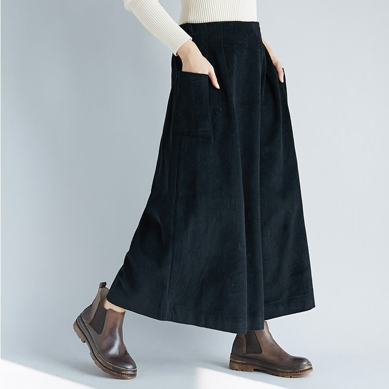 Nimara Ritual Women's Plain Side Zipper Design Wide Leg Corduroy 7-8 Length Pants With Pockets