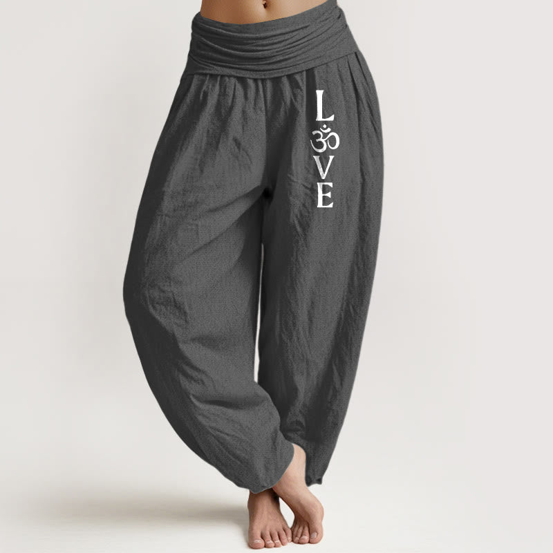 Nimara Ritual Plain Om Symbol Pattern Women's Elastic Waist Harem Pure Cotton Pants