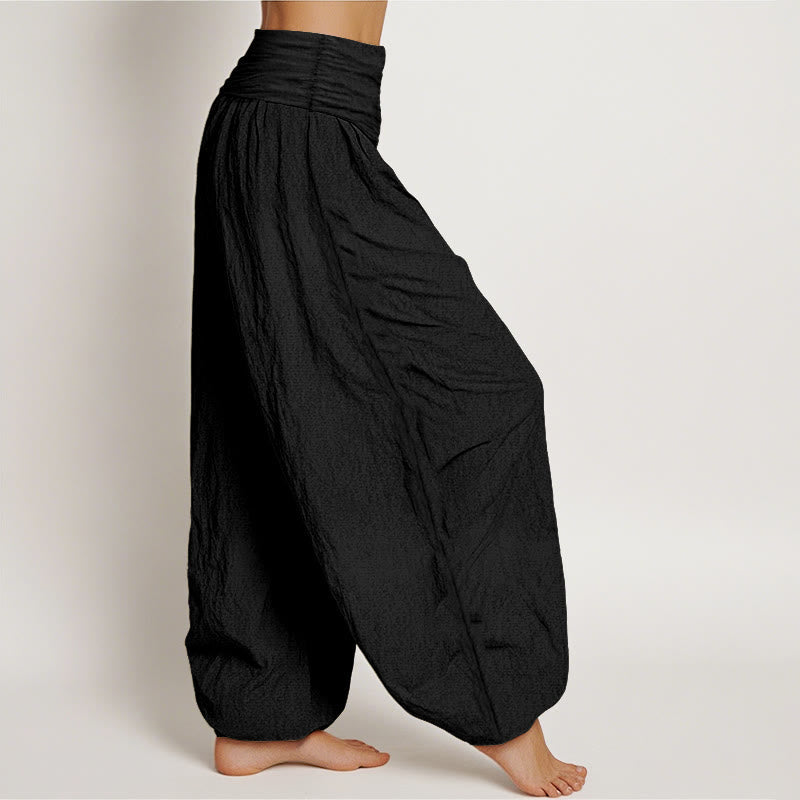 Nimara Ritual Plain Om Symbol Pattern Women's Elastic Waist Harem Pure Cotton Pants